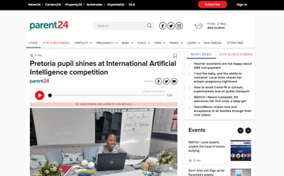 Pretoria pupil shines at International Artificial Intelligence competition